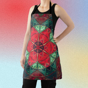 Mosaic Kaleidoscope Flower Red and Teal Apron