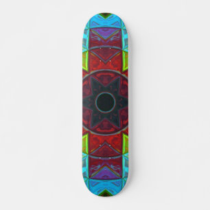 Mosaic Kaleidoscope Flower Red Blue and Green Skateboard