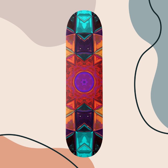 Mosaic Kaleidoscope Flower Red Orange and Blue Skateboard (Creator Uploaded)