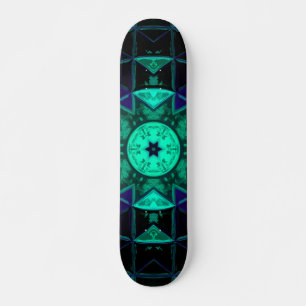 Mosaic Kaleidoscope Flower Teal Black and Blue Skateboard