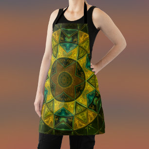 Mosaic Kaleidoscope Flower Yellow and Green Apron