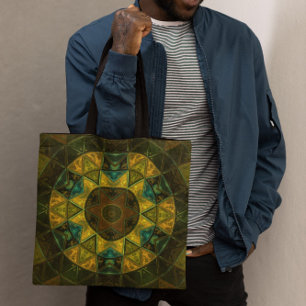 Mosaic Kaleidoscope Flower Yellow and Green Tote Bag