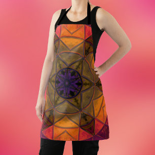 Mosaic Kaleidoscope Flower Yellow and Purple Apron