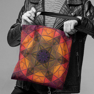 Mosaic Kaleidoscope Flower Yellow and Purple Tote Bag