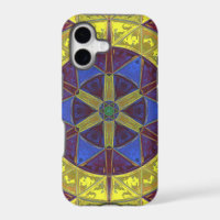 Mosaic Kaleidoscope Flower Yellow Blue and Orange