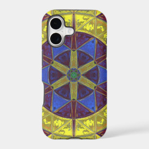 Mosaic Kaleidoscope Flower Yellow Blue and Orange