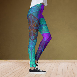 Mosaic Kaleidoscope Square Blue and Purple Leggings