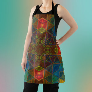 Mosaic Kaleidoscope Square Blue Red and Green Apron