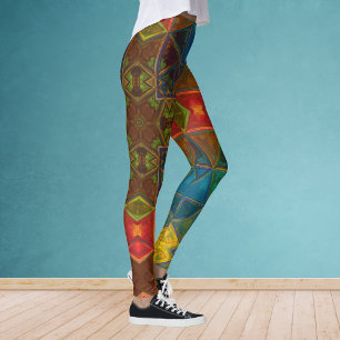 Mosaic Kaleidoscope Square Blue Red and Green Leggings