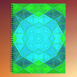 Mosaic Kaleidoscope Square Green and Blue Notebook