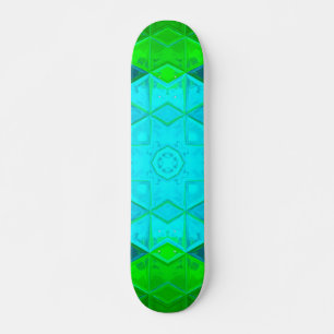 Mosaic Kaleidoscope Square Green and Blue Skateboard