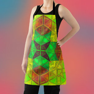 Mosaic Kaleidoscope Square Green Yellow and Orange Apron