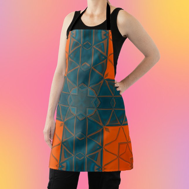 Mosaic Kaleidoscope Square Orange and Blue Apron (Creator Uploaded)