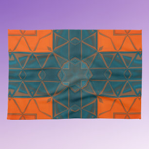 Mosaic Kaleidoscope Square Orange and Blue Tea Towel