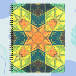 Mosaic Kaleidoscope Square Orange Yellow and Green Notebook