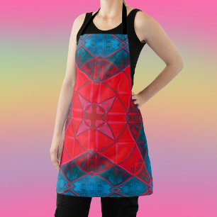 Mosaic Kaleidoscope Square Red and Blue Apron