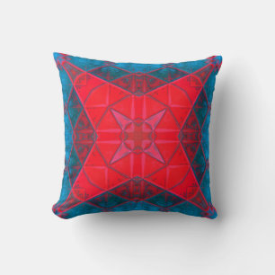 Mosaic Kaleidoscope Square Red and Blue Cushion
