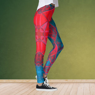 Mosaic Kaleidoscope Square Red and Blue Leggings