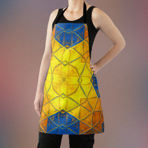 Mosaic Kaleidoscope Square Yellow and Blue Apron
