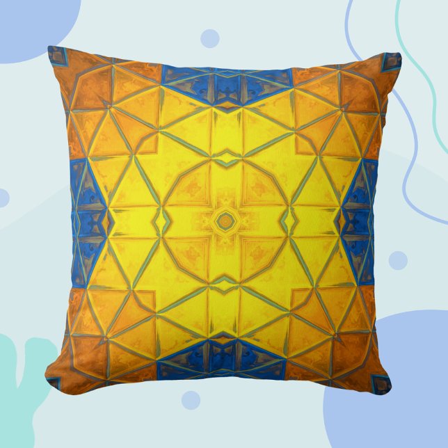 Mosaic Kaleidoscope Square Yellow and Blue Cushion (Creator Uploaded)