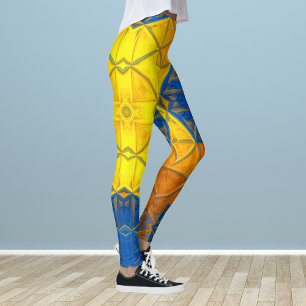 Mosaic Kaleidoscope Square Yellow and Blue Leggings