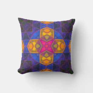 Mosaic Kaleidoscope Square Yellow Blue and Pink Cushion