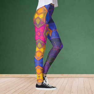 Mosaic Kaleidoscope Square Yellow Blue and Pink Leggings