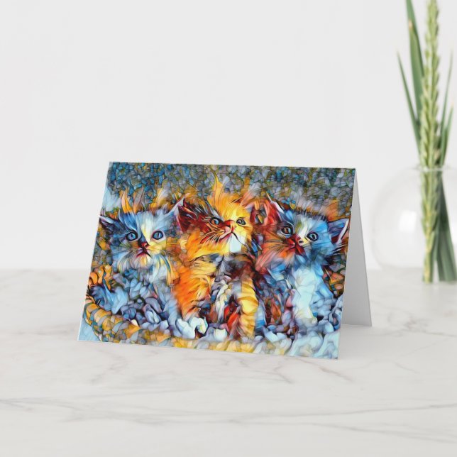 Mosaic Kittens Blank Greeting Card (Front)