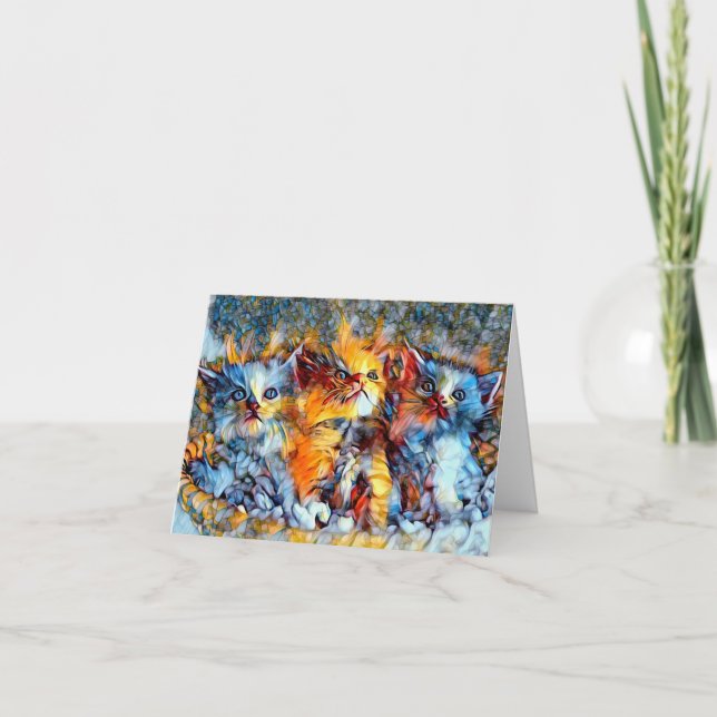 Mosaic Kittens Blank Greeting Card (Front)