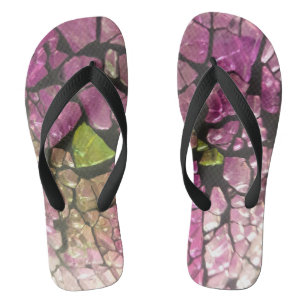 Mosaic lavender green  pink stones thongs