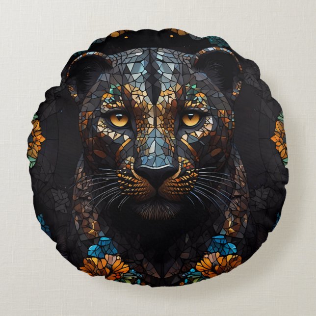 Mosaic Leopard Majesty Round Cushion (Front)