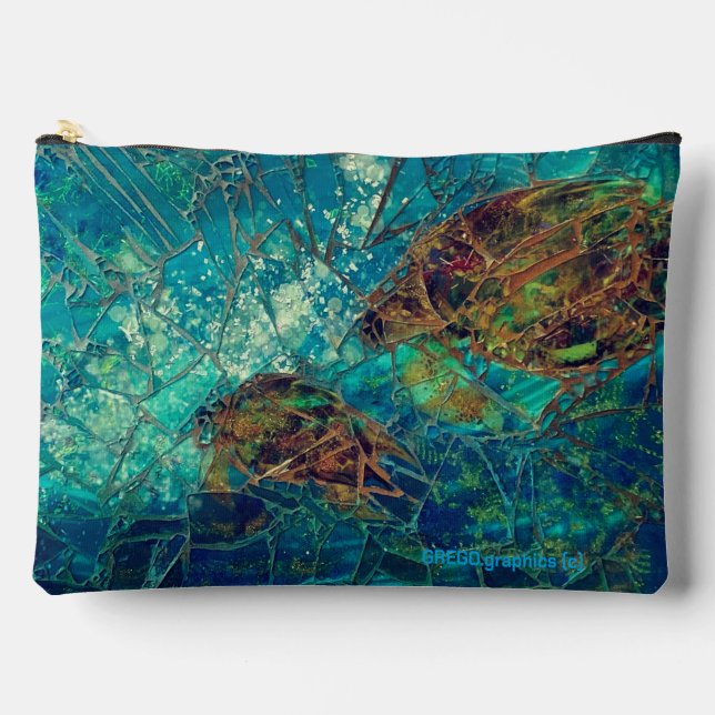 Mosaic Lg  Zippered_Bag Turtles Indigenosity Acces Accessory Pouch (Front)