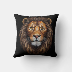 Mosaic Lion Portrait stained glass effect designer Cushion