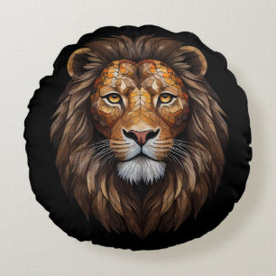 Mosaic Lion Portrait stained glass effect designer Round Cushion