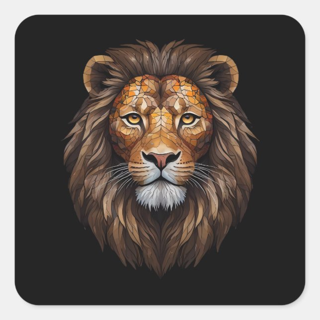 Mosaic Lion Portrait stained glass effect designer Square Sticker (Front)