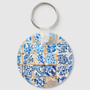 mosaic lisbon blue decoration portugal old tile key ring