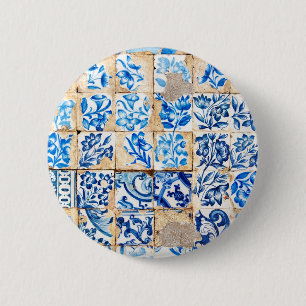 mosaic lisbon blue decoration portugal old tile po 6 cm round badge