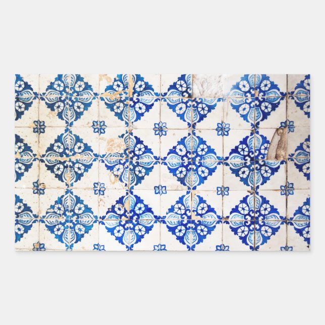 mosaic lisbon blue decoration portugal old tile rectangular sticker (Front)