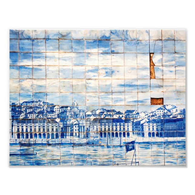 mosaic lisbon blue painting tile porcelain pattern photo print (Front)
