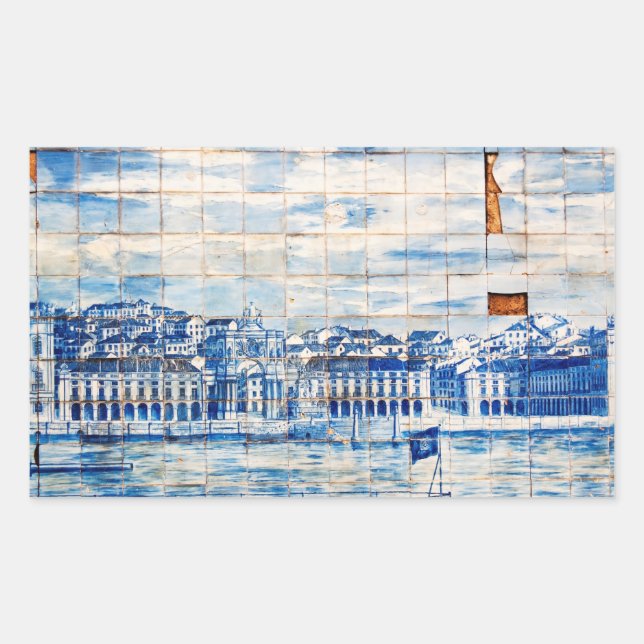 mosaic lisbon blue painting tile porcelain pattern rectangular sticker (Front)