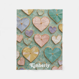 Mosaic Love: Pastel Hearts Fleece Blanket