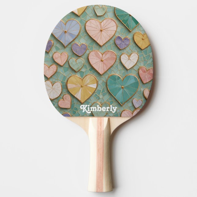 Mosaic Love: Pastel Hearts Ping Pong Paddle (Front)