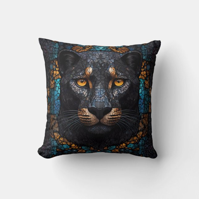 Mosaic Majesty: The Black Panther Cushion (Front)