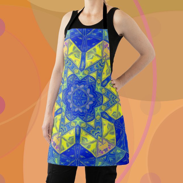Mosaic Mandala Blue and Yellow Apron (Creator Uploaded)