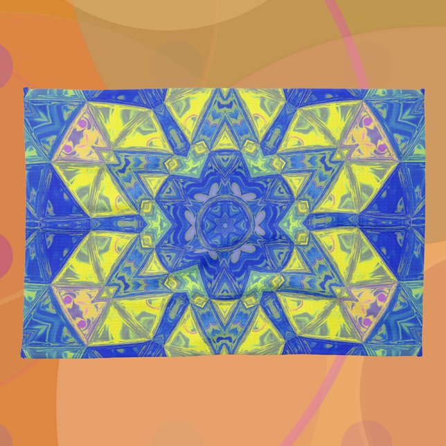 Mosaic Mandala Blue and Yellow Tea Towel (Creator Uploaded)