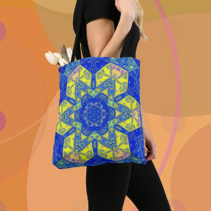 Mosaic Mandala Blue and Yellow Tote Bag