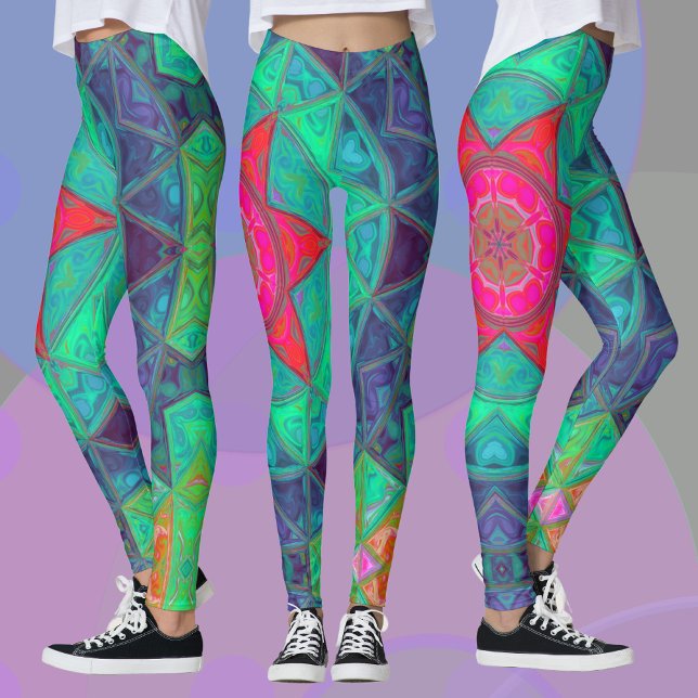 Mosaic Mandala Blue Green and Red Leggings (Creator Uploaded)