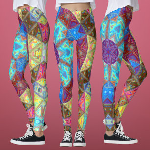 Mosaic Mandala Blue Pink and Yellow Leggings
