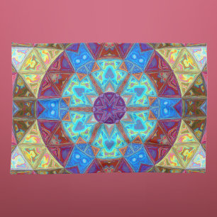 Mosaic Mandala Blue Pink and Yellow Tea Towel