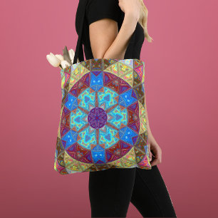 Mosaic Mandala Blue Pink and Yellow Tote Bag